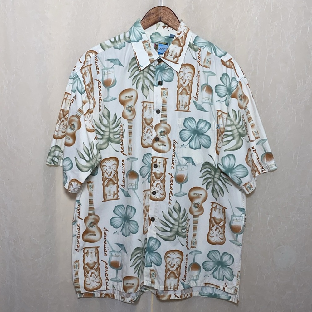 Campia tiki island Mens button down Hawaiian print size large NWT